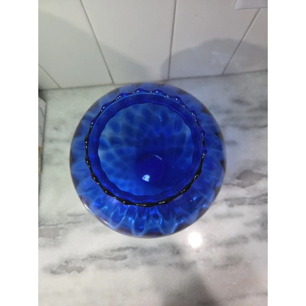 Princess House Cobalt Blue Crystal Vase, Scallop Edge Vase,‎ Decorative Vase